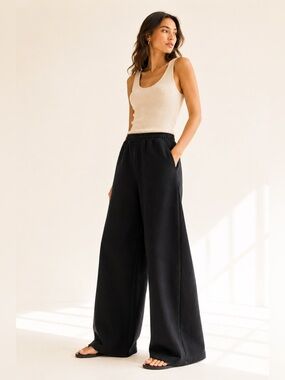 COS Minimalist Wide Leg Thick Jogger Structured Cotton Pockets Size S